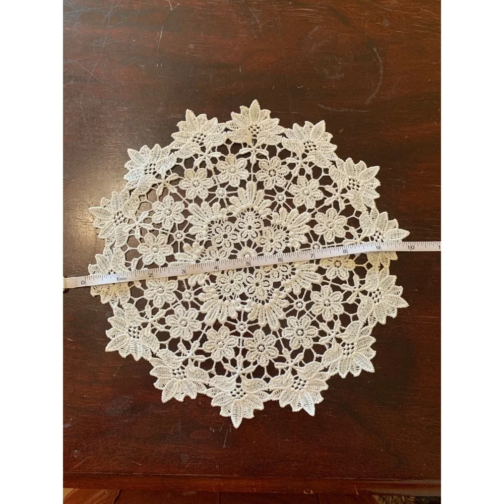 Vintage Lace Doilies Set of 2 Cream Floral Embroidered Table Linens
